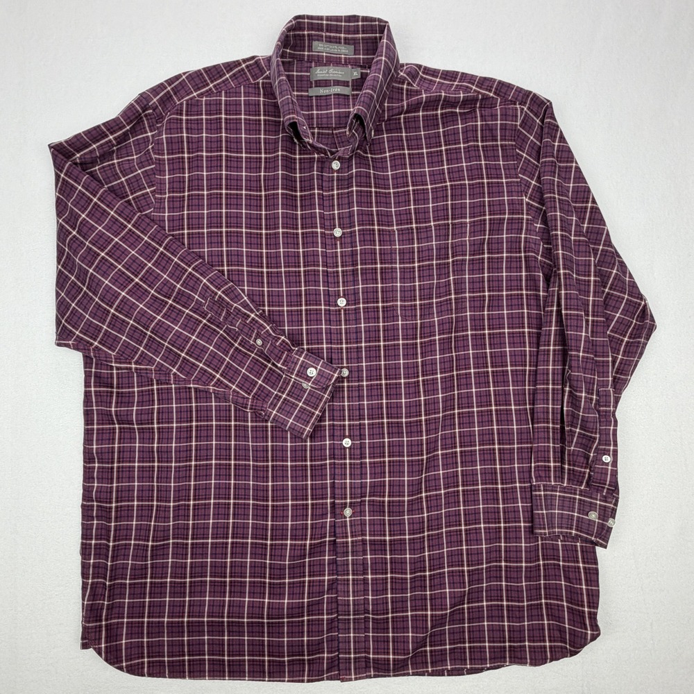 Daniel Cremieux Signature Collection Mens XL Plaid Non-Iron Shirt Burgundy Navy